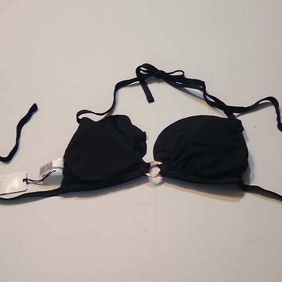 Shade & Shore Womens Black Halter String Bikini Top NWT Medium W/ Ruffle - Picture 8 of 8